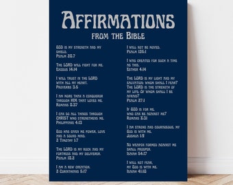 DAILY AFFIRMATIONS Scriptures Retro Navy Blue Trendy Wall Art Printable Prints, Bible Verse Affirmations, Christian Poster Digital Download