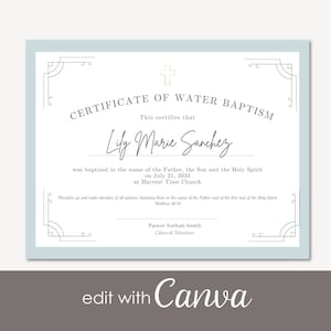 CERTIFICADO DE BAUTISMO, Plantilla imprimible en Canva, Descarga digital editable, Certificado personalizado de regalo, Editar e imprimir, Minimalista
