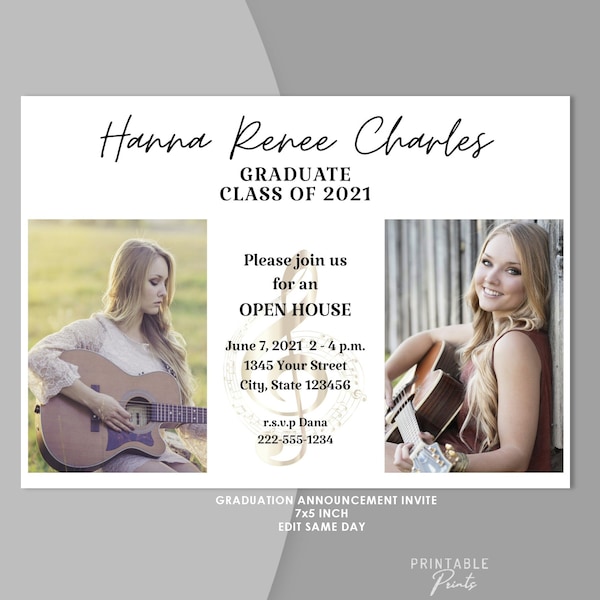 GRADUATION Invitation Music Theme Band Personalized Template Invite / evite printable editable announcement Senior High School Grad