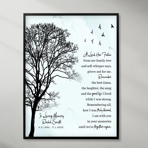 A Limb Has Fallen Memorial Family Tree, Sympathy Gift Personalized Template Printable Print Digital Download Loss of Loved One Loving Memory