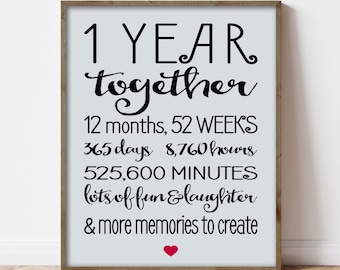 1 Year Anniversary Sign Annviersary Cute Gift for Boyfriend Card Poster PRINTABLE Digital File Instant Download Quick Gift for Girlfriend