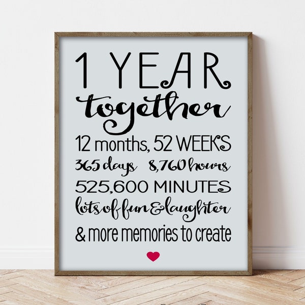 1 Year Anniversary Sign Annviersary Cute Gift for Boyfriend Card Poster PRINTABLE Digital File Instant Download Quick Gift for Girlfriend