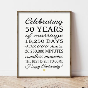 Cadeau imprimable des 50 ans, signe des 50 ans, anniversaire d'or, 50e anniversaire des parents, bannière de décoration de fête fichier numérique téléchargement immédiat