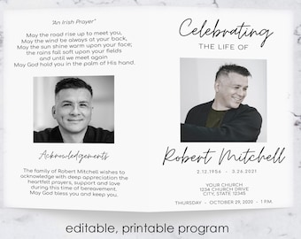 TRAUERPROGRAMM editierbar Sofort Download druckbare Minimalist, schwarz & weiß - Feier des Lebens, herunterladbare Datei - druckbarer Nachruf