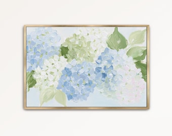 Blue Hydrangea Print, Printable Beach House Decor, Green Cottagecore Wall Art, Grandmillennial Art, Coastal Decor, Neutral Modern