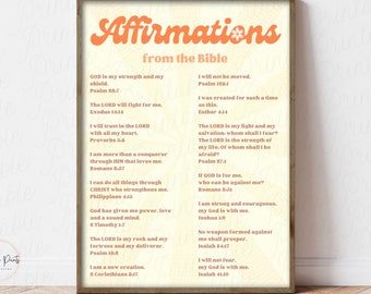Boho Retro CHRISTIAN Bible Verse Affirmations Vintage Trendy Wall Art, Printable Prints Scriptures, Instant Digital Download Orange Yellow