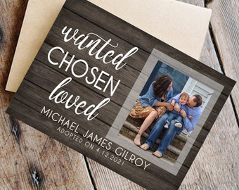 ADOPTION ANNOUNCEMENT CARD, Digital Personalized Adoption Card or Sign, Instant Download and Edit, Wanted Chosen Loved, Custom Photo
