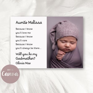 ¿Quieres ser mi MADRINA? Imprimible, edita en Canva Descarga digital instantánea o PADRINO Pregunta Tarjeta con foto o imprime agregando imagen Minimalista 5x7