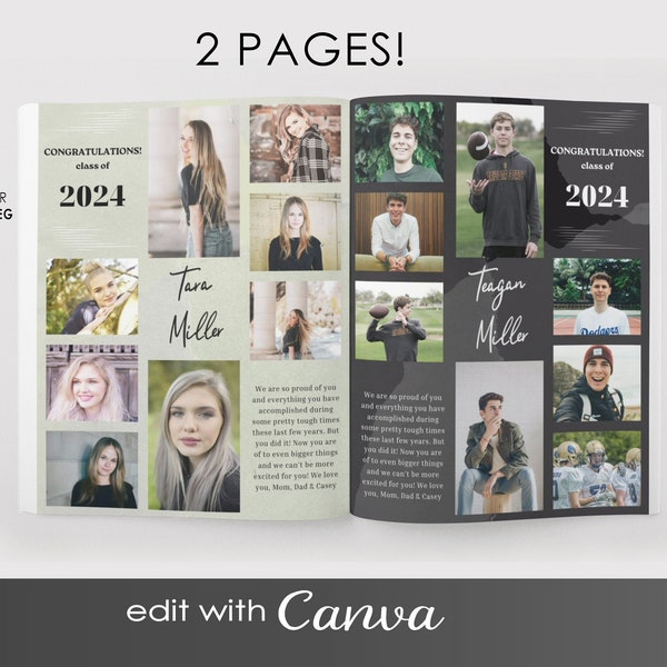 YEARBOOK AD Twins Canva Template Editable year book ad Senior High School Graduate Full Page 8.5x11 customize with your photos text, colors