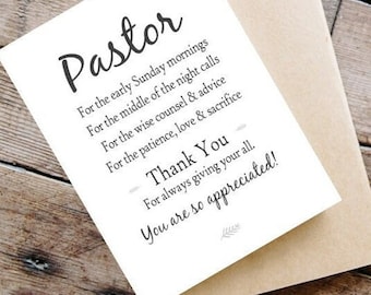 Printable  PASTOR APPRECIATION Card 5x7 CARD Gift for Pastor Thank You  Instant Download White Card Template Jpeg File Quick