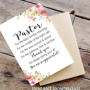 Tarjeta de agradecimiento para pastora, tarjeta imprimible, descarga instantánea, regalo para pastora, cumpleaños femenino + plantilla de póster de 16 x 20 (Jpeg)