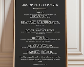 Armor of God Prayer Wall Art, Ephesians 6 Printable Christian Decor, Spiritual Warfare Digital Download Gift Aesthetic Modern Large Poster