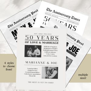 Anniversary Template Newspaper, Edit Canva, Wedding Newspaper Program Anniversary Gift, Custom Printable Newspaper, 50th, 10th Couple Sign