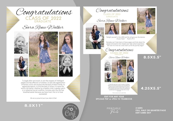 YEARBOOK Page Template AD Senior Yearbook Dedication Tribute - Etsy