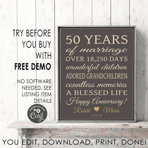50th ANNIVERSARY Personalized Printable Print Editable Sign Instant Download Template Print and Frame or Make a Card image 3