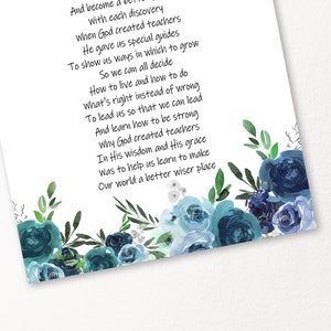 TEACHER GIFT Christian Religious Poem God Created Teachers PRINTABLE Diy Watercolor Greenery Floral Instant Download Print End of School image 2