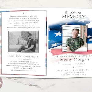 Funeral Program CANVA Editable Template, VETERAN, Military, Celebration of Life Instant Downloadable File, Obituary, Printable Edit Brochure