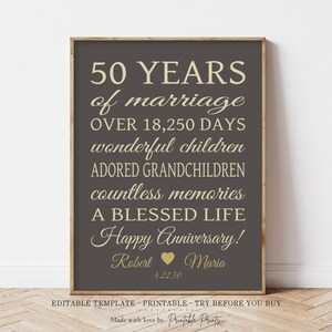 50th ANNIVERSARY Personalized Printable Print Editable Sign Instant Download Template Print and Frame or Make a Card image 1