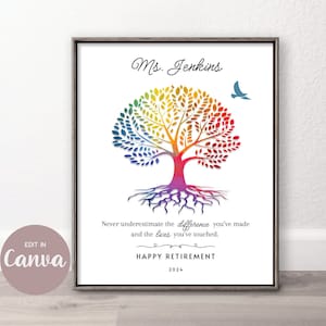 Pensioen cadeau afdrukbare, bewerkbare CANVA-sjabloon gepersonaliseerd cadeau-idee voor met pensioen gaand leraar arts voor haar onderschat nooit het verschil