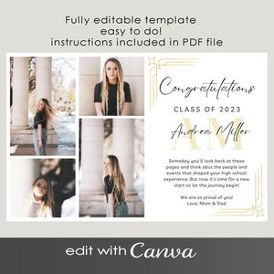 Canva YEARBOOK AD-Vorlage, halbseitiges Layout, 2026 Sie bearbeiten Gold White Custom Girls Senior Graduate High School bearbeitbare Vorlagenanzeige