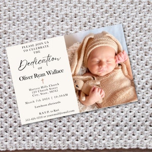 BABY DEDICATION Invitation Template, Editable in Canva, Minimalist Design, Add Baby Photo Printable Invite Digital Instant Download, 5x7 4x6 image 5