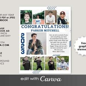 YEARBOOK AD Template Full Page CANVA, Editable Layout, Guys Modern Senior High School Graduate 2024 Add your Photos 8.5x11 inch Grad Custom image 2