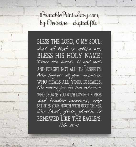 Printable SCRIPTURE Psalm 103 1-5 Bless the Lord O My Soul | Etsy