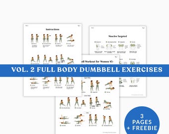 Dumbbell Workout for Women VOL 2  Full Body, 12 Beginner & Intermediate Planner Printable Chart Home Gym PDF Weights, Free Exercise Tracker