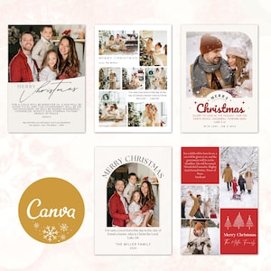 Christian Christmas Card Bundle Scriptures, Canva Template, Personalize Editable Family Photos, Religious Bible Verses, Modern Minimalist