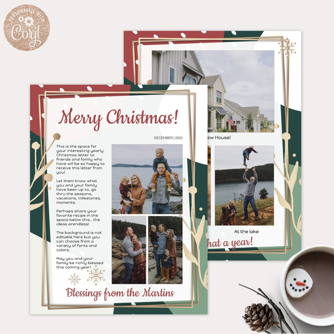 Christmas Family Newsletter Printable, Editable Template, With Pictures Christmas Family Newsletter Printable, Editable Template, With Pictures