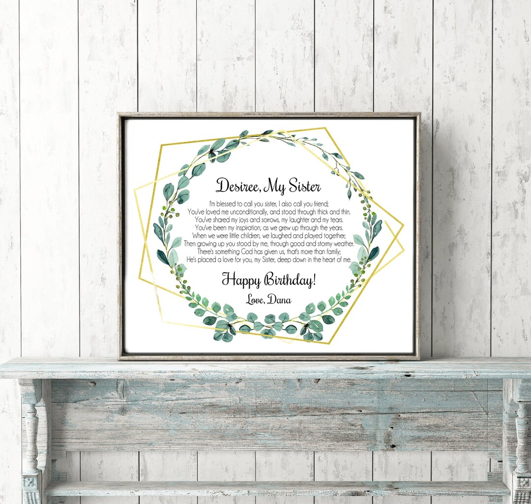 EDITABLE SISTER POEM Template, Printable Diy Template Card, Gold ...