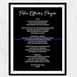 Police Officer Gifts, Police Prayer Wall Art, Printable Print Christian Poster, Digital Download Gift Thin Blue Line, Modern Large Poster