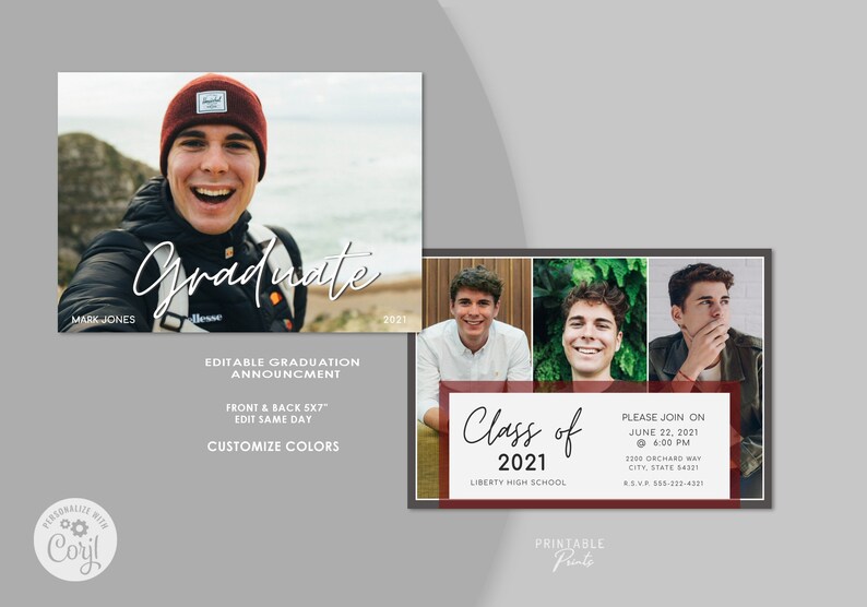 GRADUATION ANNOUNCEMENT 2022 Template Personalized Printable - Etsy