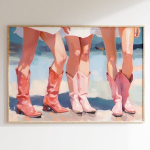 Retro Vintage 3 Cowgirls Pink Boots Printable Poster Print, Trendy, Preppy Coastal Cowgirl Dorm Room Wall Art Decor, Digital Art Aesthetic