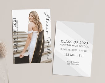 Cartão de anúncio de convite de formatura Modelo CANVA, Cartão de convite sênior, Modelo de festa de formatura 2024 Graduação 3 layouts 5x7