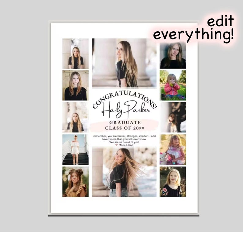 YEARBOOK AD Template, Edit with CANVA, Full Page, Editable Layout, Minimalist 12 photos Senior Graduate 8.5x11 inch High School Grad image 7