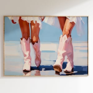 Küsten Cowgirl druckbare Poster, Stiefel trendige, Preppy Cowgirl Wohnheim Zimmer Wand Kunst, Girly digitaler Download ästhetische blau rosa Bild 1