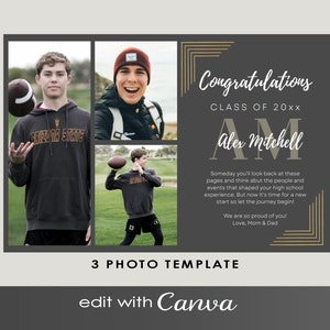 Half Page YEARBOOK AD 3 Photo CANVA Template, Guys, Custom Colors, Editable Layout Senior Graduate 2024, Instant Download High School Grad