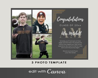 Half Page YEARBOOK AD 3 Photo CANVA Template, Guys, Custom Colors, Editable Layout Senior Graduate 2026, Instant Download High School Grad