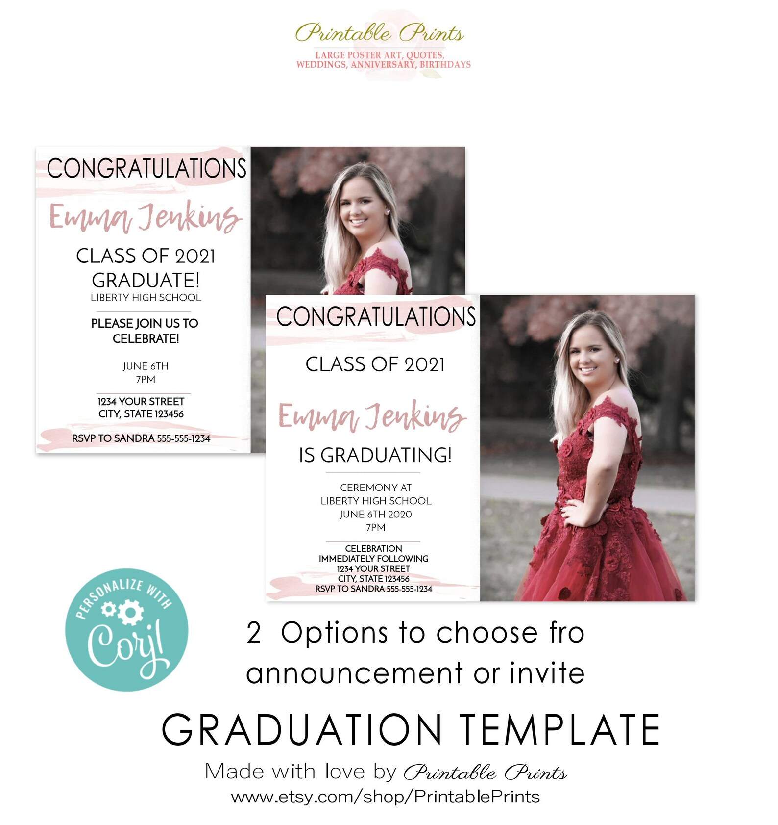 2023 Editable Graduation Invite Template Add Photo ROSE Etsy UK