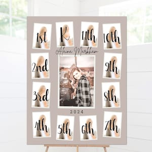 School Pictures, Graduation Poster K - 12 Grade Photo Collage Editable Template with CANVA Through The Years Personalized Printable Sign