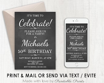 50TH BIRTHDAY INVITATION - Template - Editable Party Invite - Instant Download Evite + Printable Card 50 Year Party Decor Black