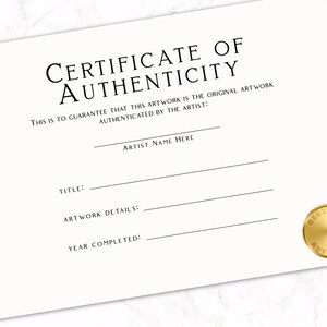 Certificate of Authenticity Template, Editable Printable Document 7x5 ...