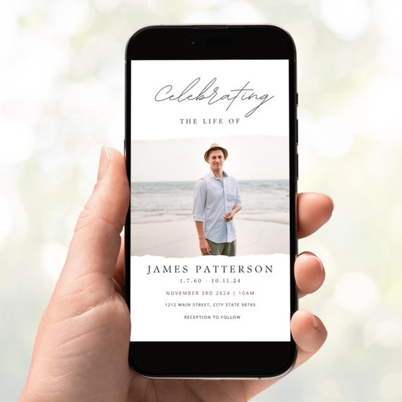 Canva Funeral Invitation Mobile Invite Template, Personalized Editable Template Celebration of Life Text Messaging Smart Phone Evite Invite