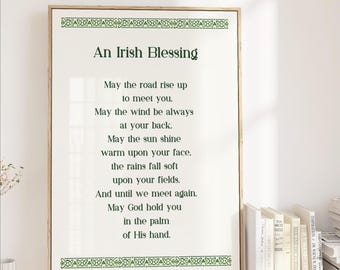 Irish Blessing Printable Poster Print or Card, Kelly Green Celtic Border, Instant Download Digital File, Modern Minimalist