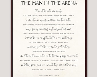 The Man in the Arena Quote Print: Theodore Roosevelt, Minimalist Office Decor (Digital Download)