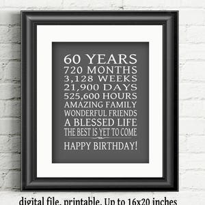 60 Year Birthday Gift 60th Birthday Sign FREE PRINTABLE Digital File ...