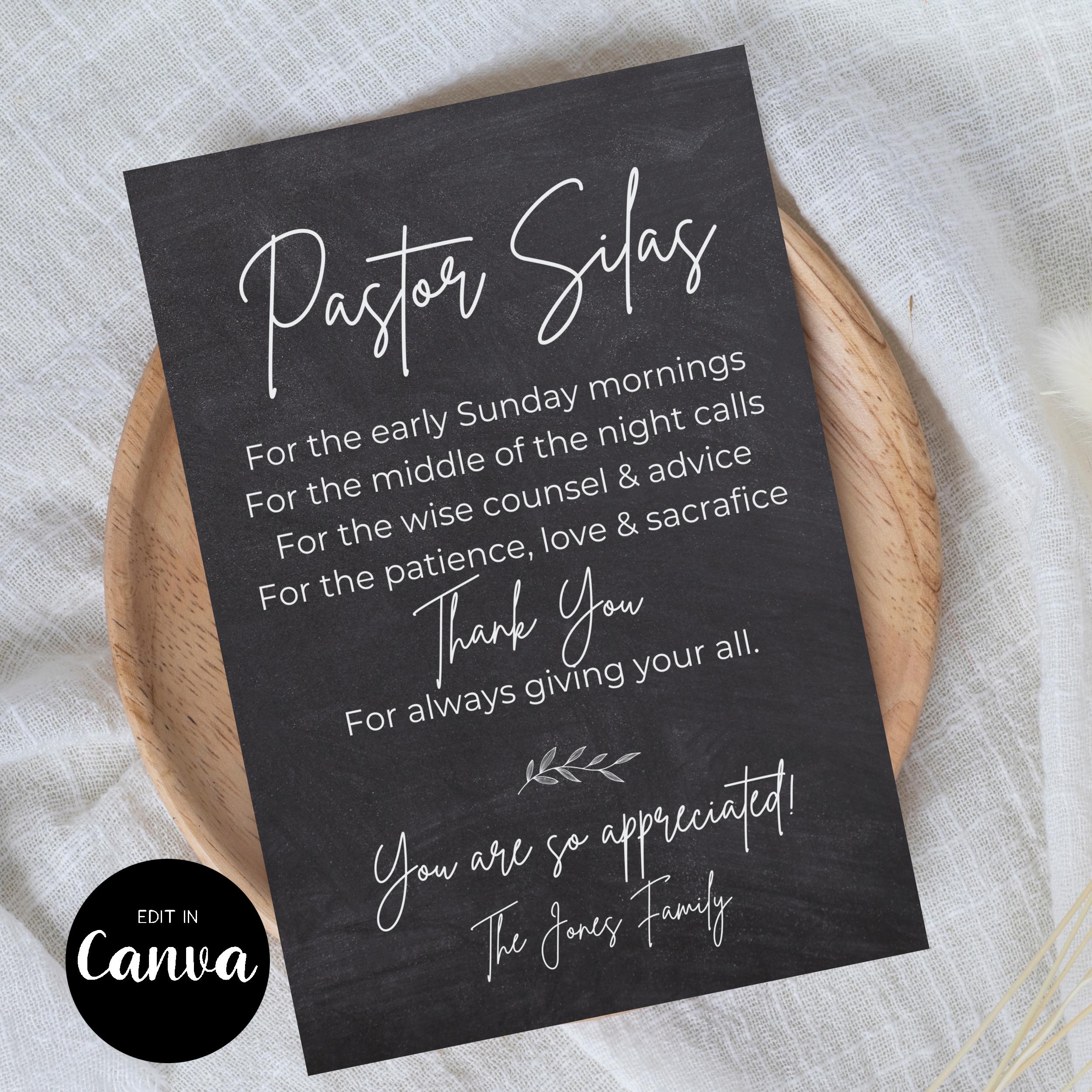 PASTOR Appreciation Card, Canva Editable Printable Card, Personalzied Gift for Pastor Birthday, Thank You Instant Download Template