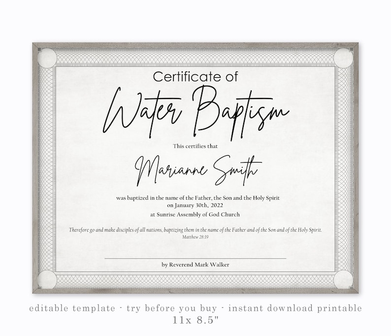 Baptism Certificate Printable Blank Editable Template Etsy Ireland