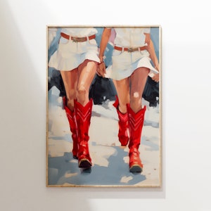 Coastal Cowgirls Red Boots Printable Print, Christmas Printable Art, Trendy Dorm Room Digital Download, Over the Bed Art Vintage Retro Decor